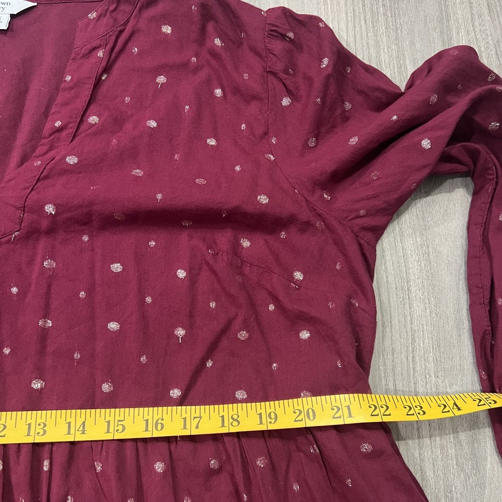 Crown & Ivy Dress Womens 1X Gold Embroidered Maroon Long Sleeve Boho Modal Blend - Picture 9 of 12